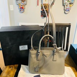 Prada Saffiano in gray. Medium size.